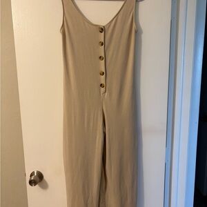 Sleeveless Beige Jumpsuit with Button Detail